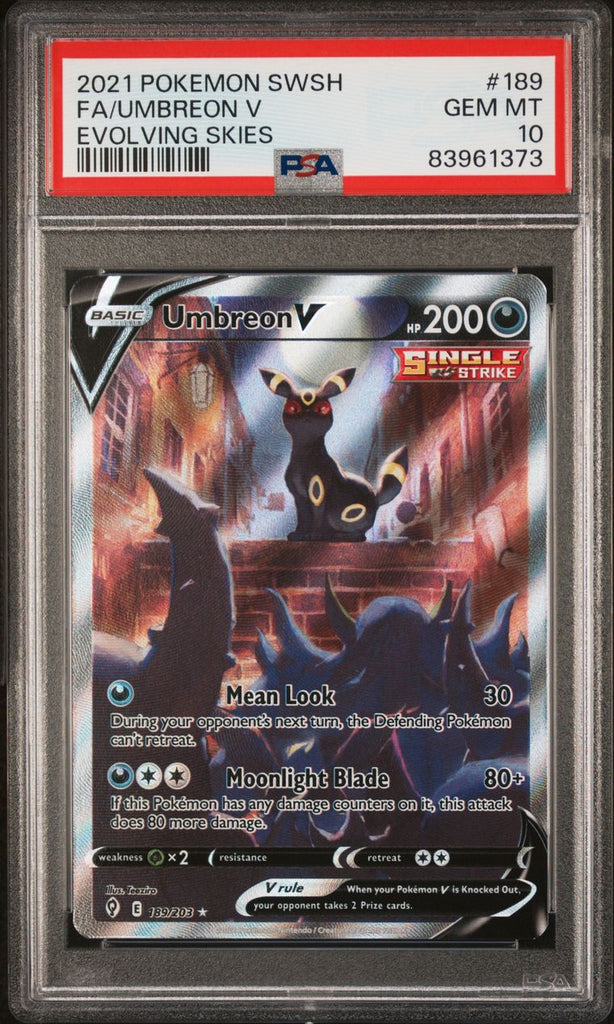 PSA 10 GEM MINT Pokémon Umbreon V Alt Art Evolving Skies 189/203